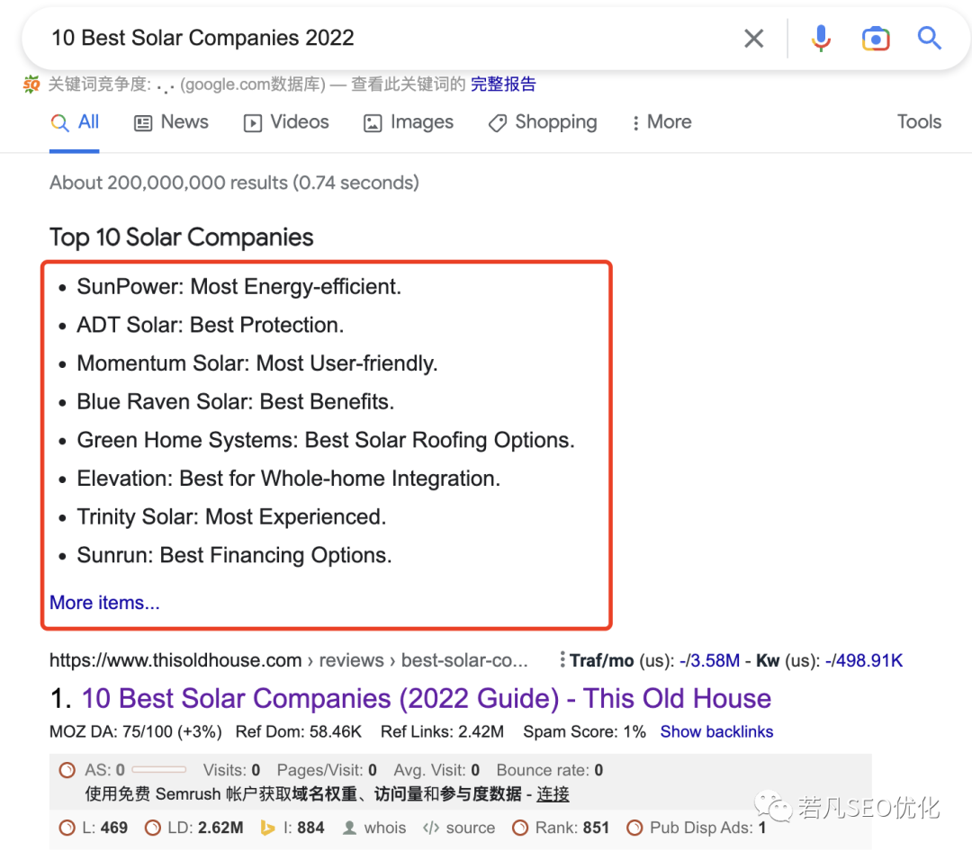 太阳能公司查询的列表型精选摘要