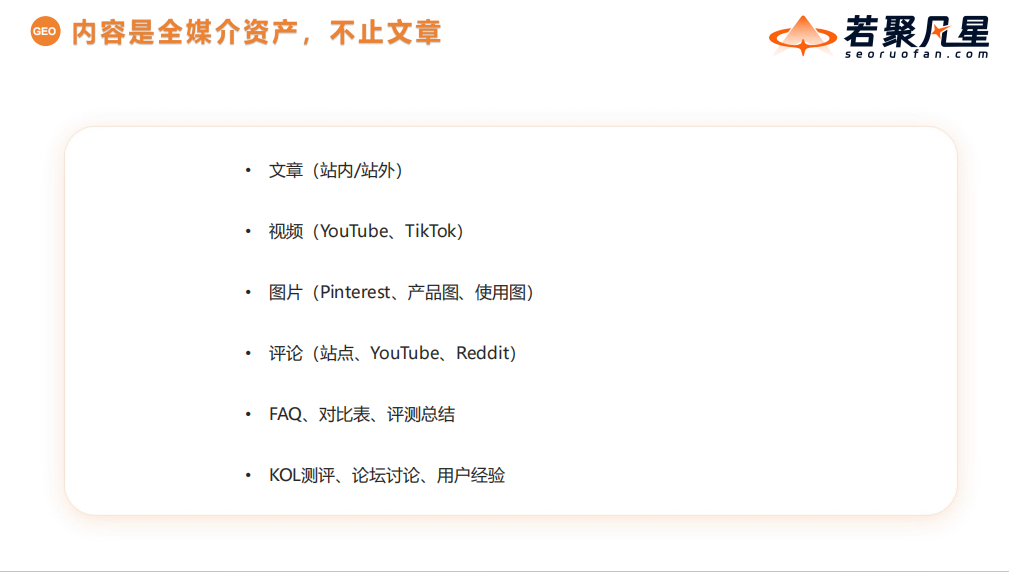 文章、视频、图片、评论与FAQ等内容形式列表